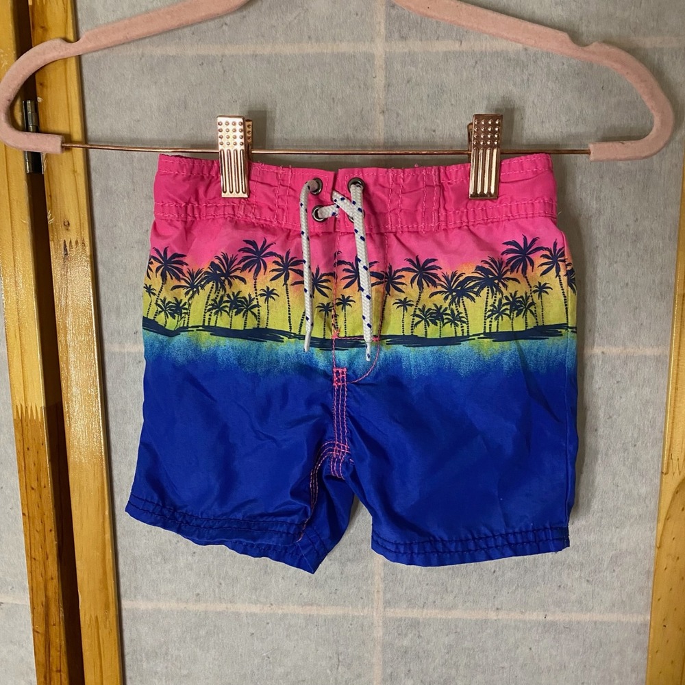 OshKosh B'gosh Kids Toddler Boys 2T Swim Trunks Shorts Tropical Palm Tree Blue